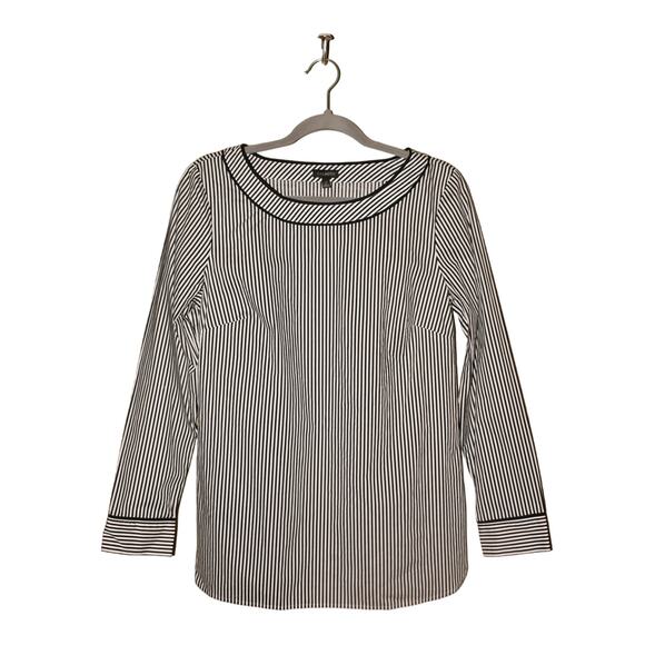 TALBOTS NEW $90 Black White‎ Stripe Long Sleeve Cotton Tunic Top Small - Picture 1 of 4